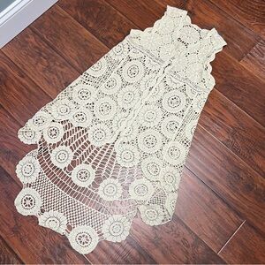 Crochet Cardigan Duster Hippie Boho Festival Open Front Vest